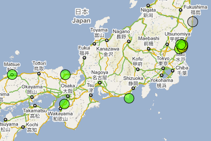 Japan Radiation Map at 2011-03-17 18:40:00 Japan local time