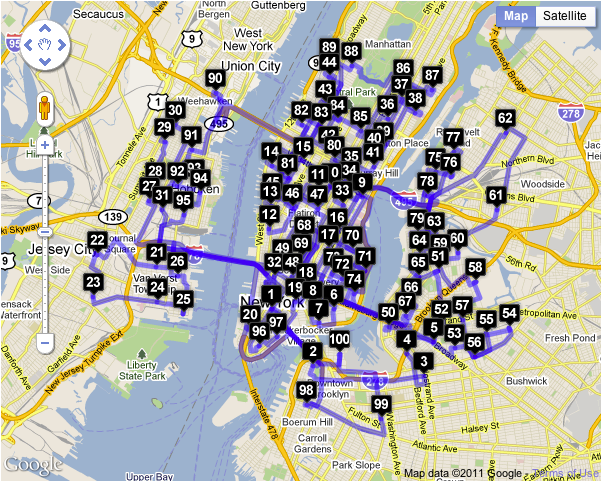 Manhattan with 100 destinations